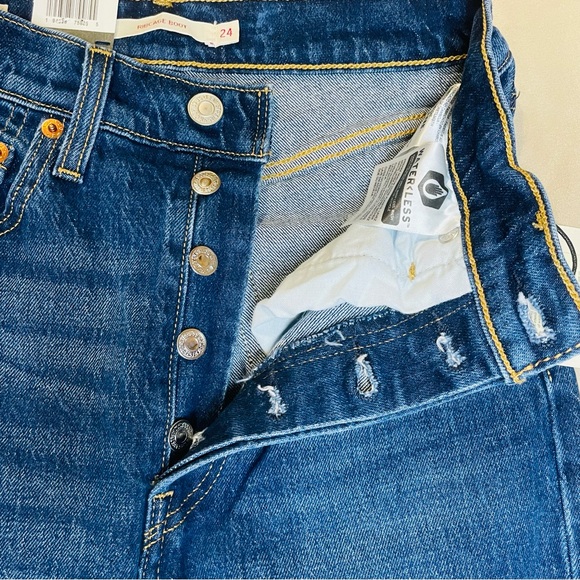 Levis Ribcage Bootcut Jeans Womens 24X33 Blue High Rise Denim Slim Fit New Big E - Picture 6 of 9